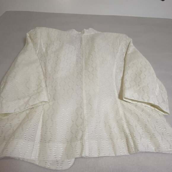 Jacket Blazer Roz & Ali Size 1X White Open Front Lined 3/4 Sleeve Silver Grommet - Picture 8 of 10